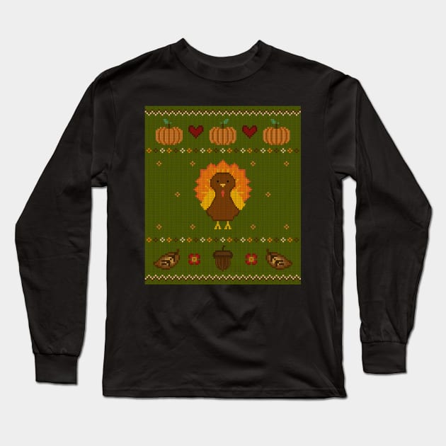 Thanksgiving Turkey Day Knit Long Sleeve T-Shirt by CupcakeCandice